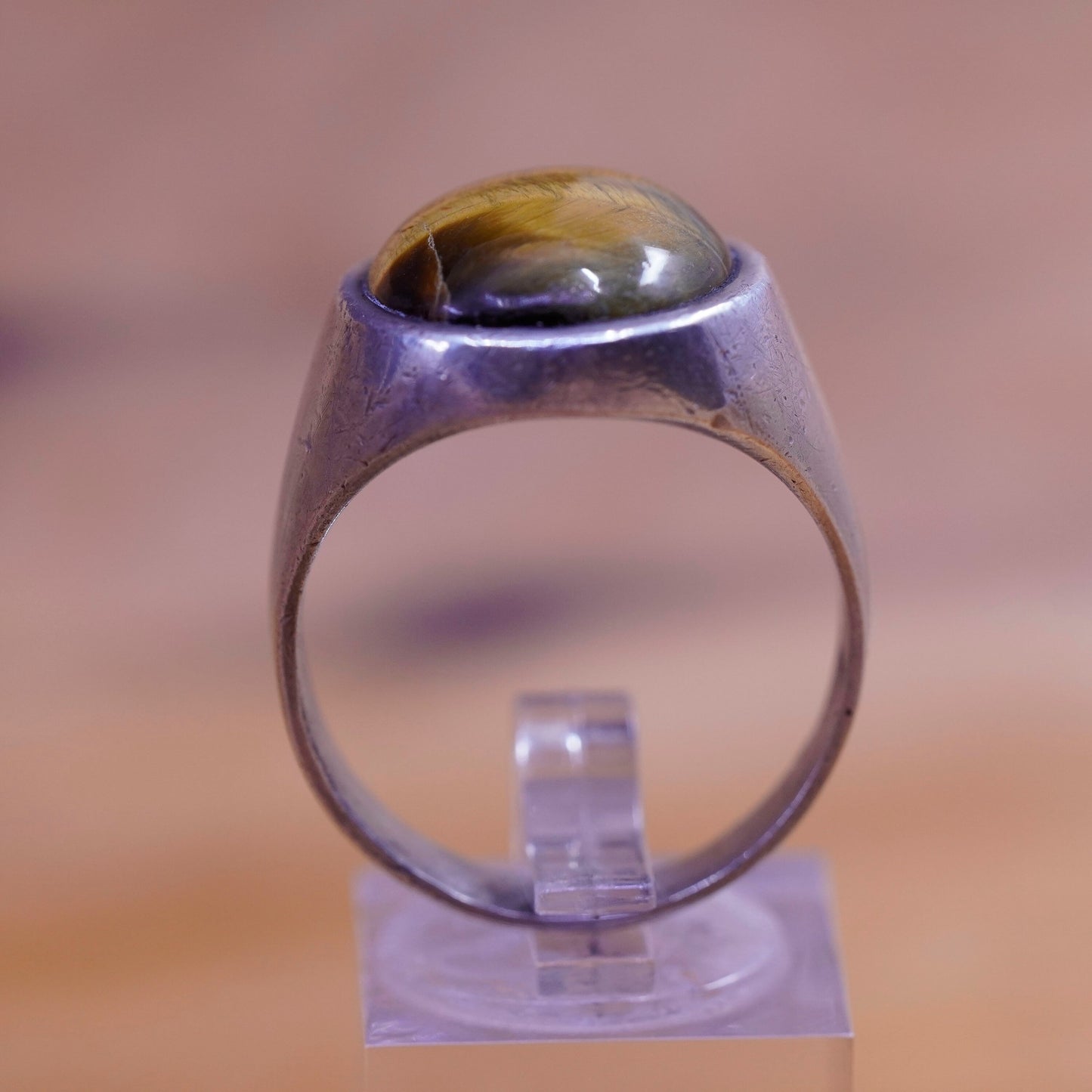 Size 12, vintage Sterling 925 silver handmade ring with golden tiger eye