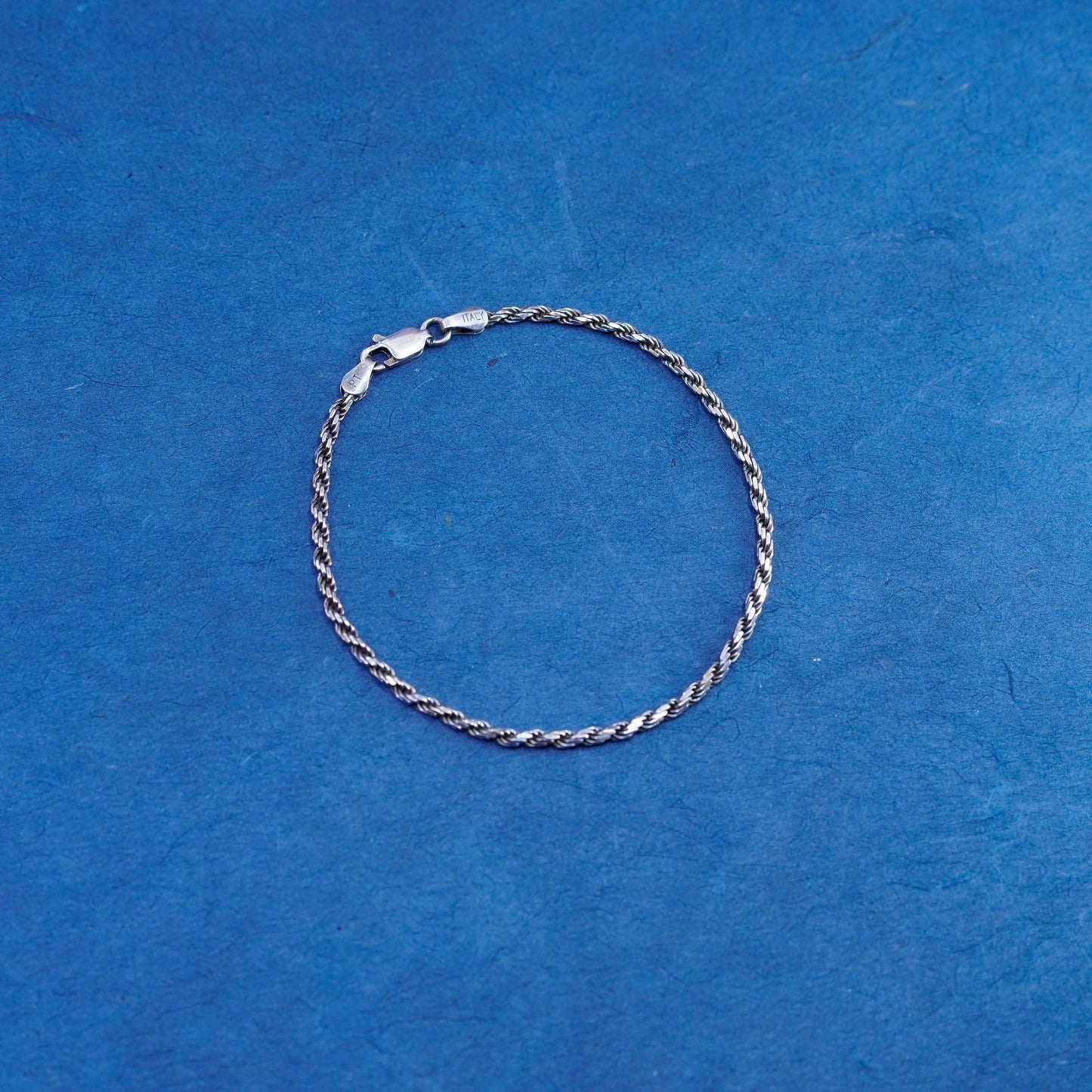 7.75”, 2mm, vintage sterling silver handmade bracelet, Italy 925 rope chain