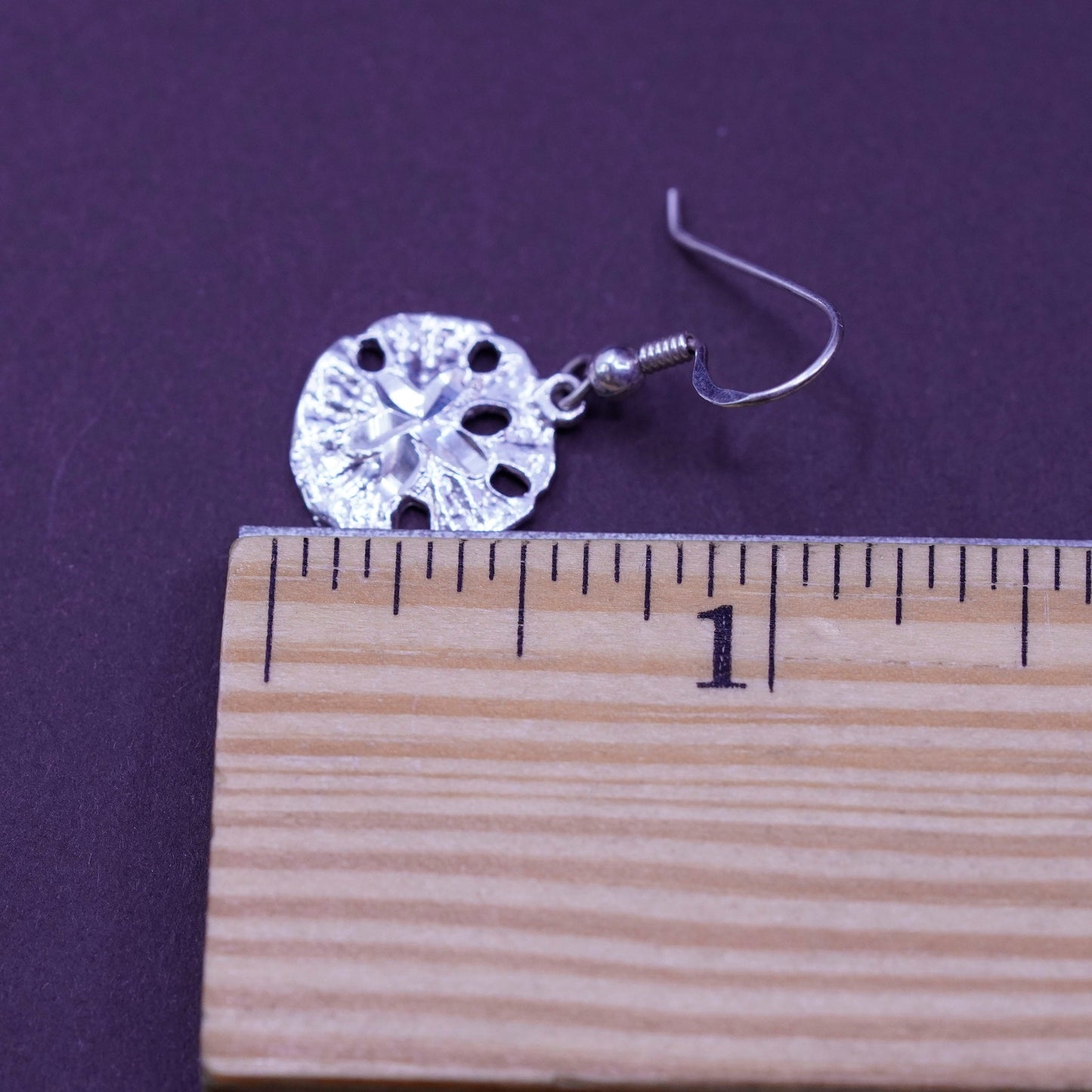 Vintage Sterling silver handmade earrings, 925 sand dollar drops