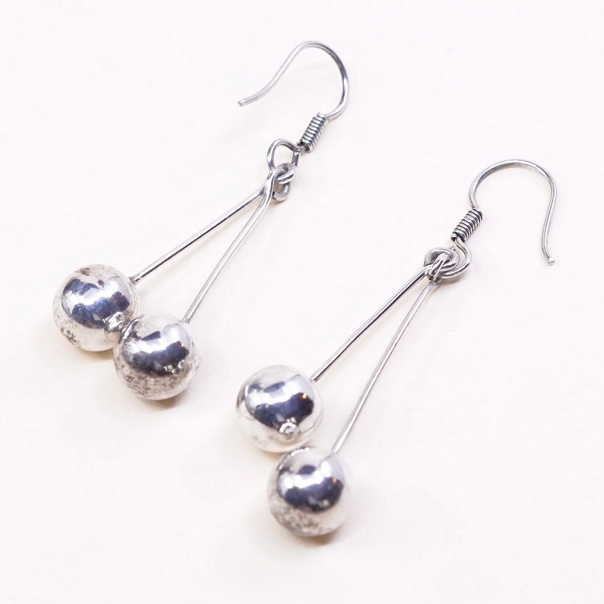 vtg cherry sterling silver handmade earrings, 925 beads dangles