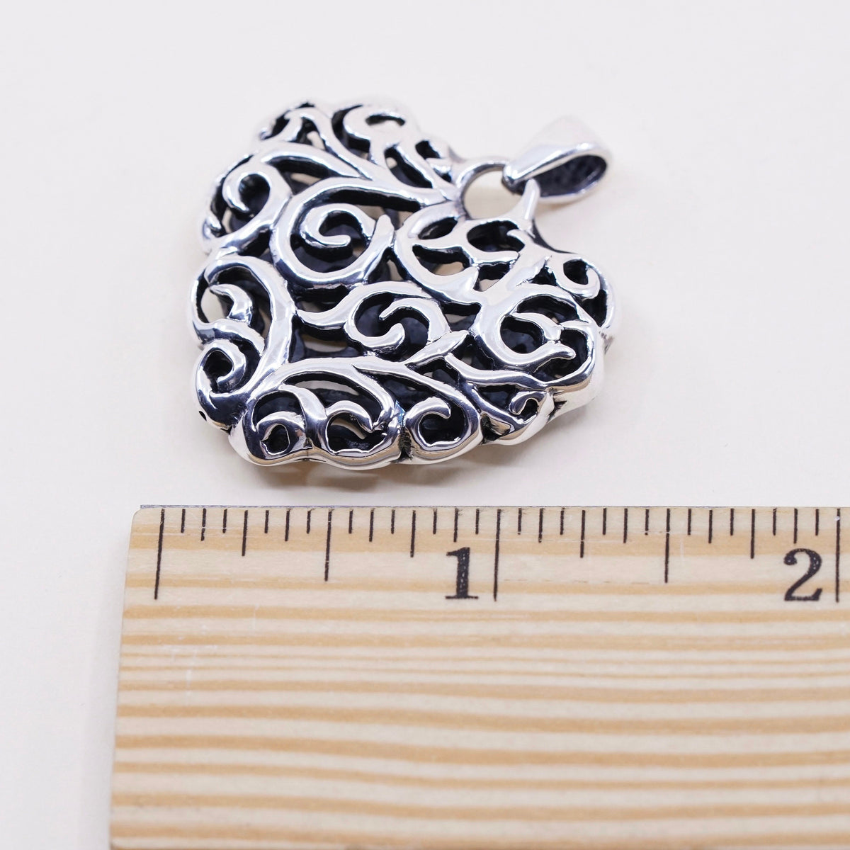 vintage Bali sterling silver handmade pendant, 925 filigree heart charm