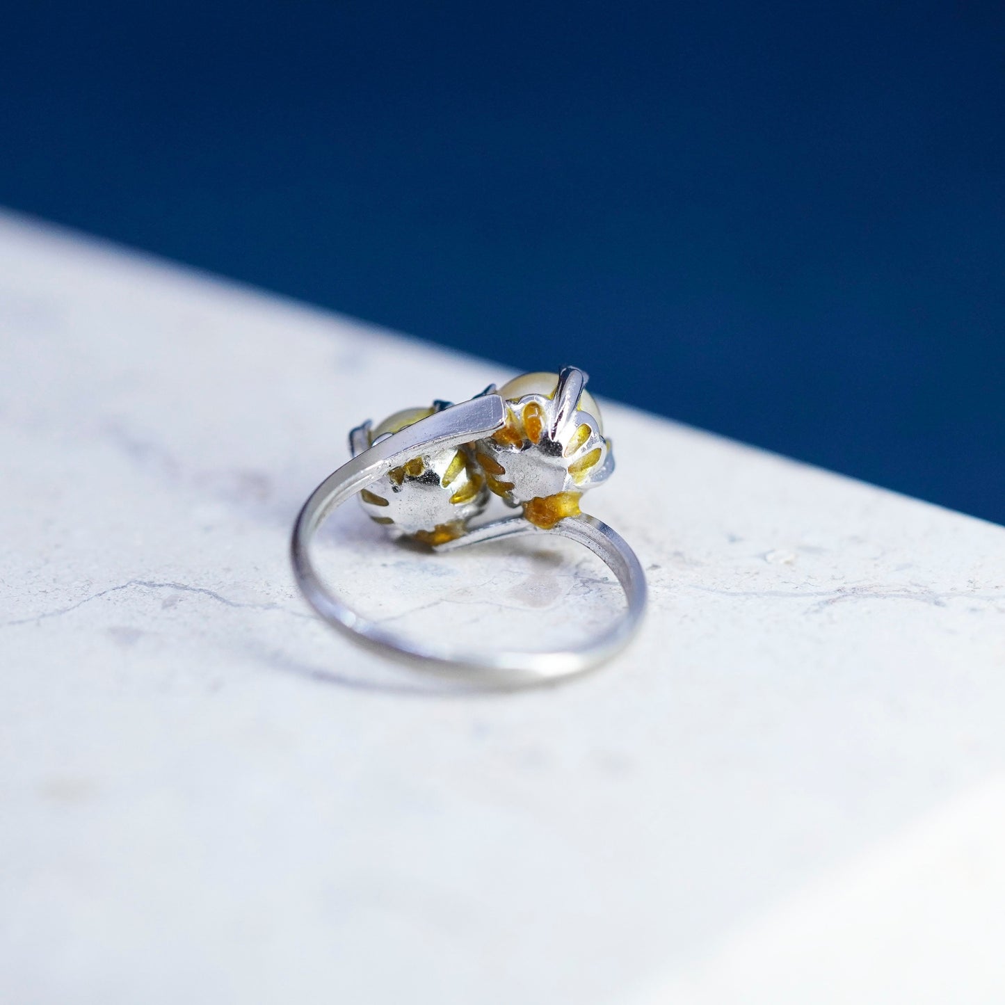 Size 6.5, vermeil gold filled Sterling silver engagement ring 925 band w/ pearl