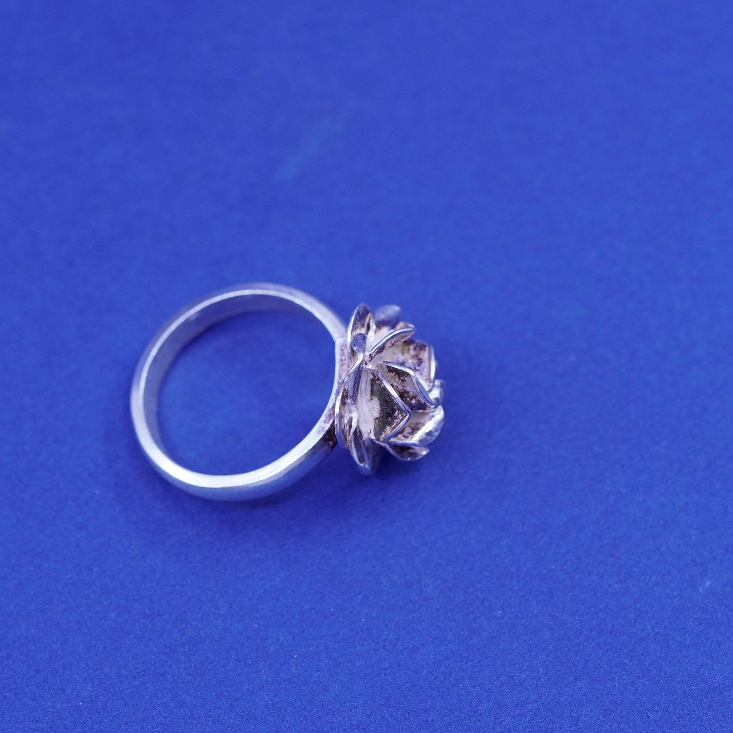 Size 7.5, vintage Sterling silver handmade ring, Mexico 925 rose flower ring
