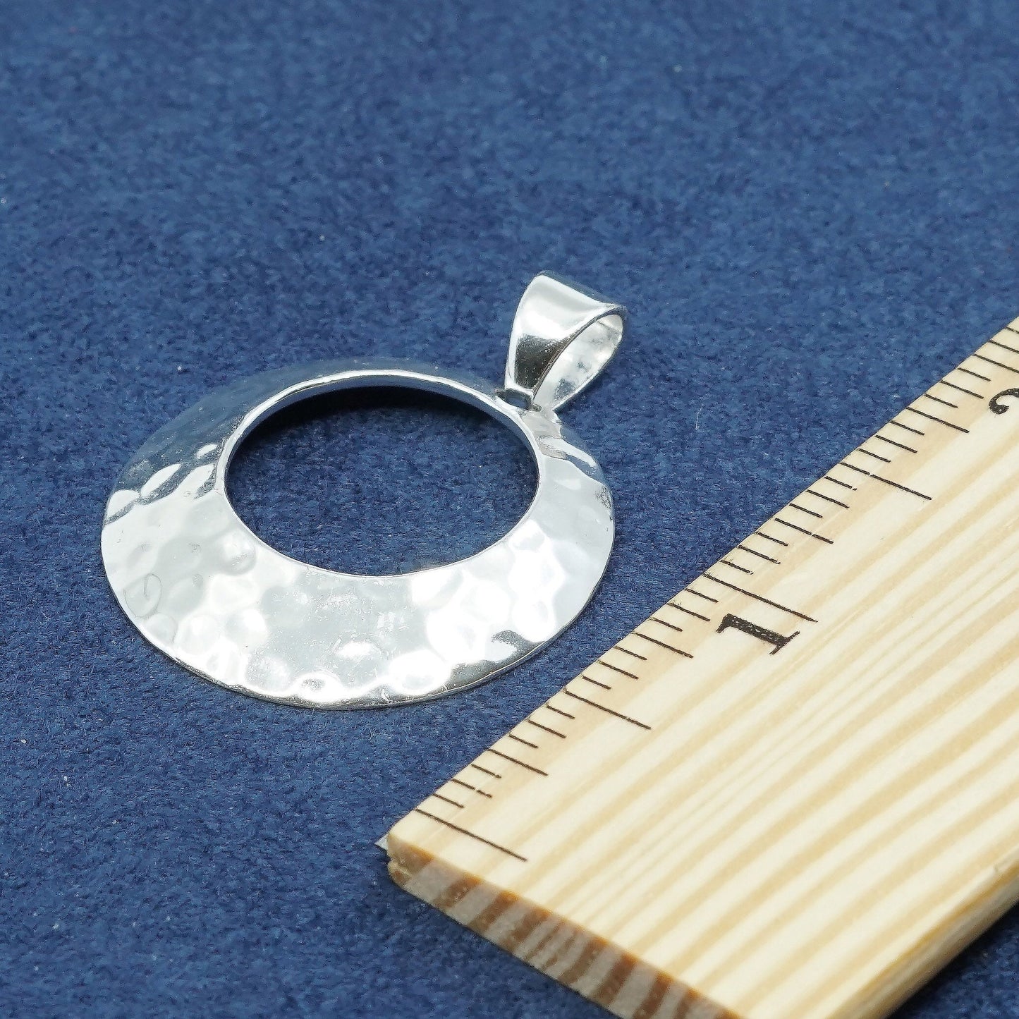 vtg CI Sterling silver handmade pendant, 925 Hammered circle pendant