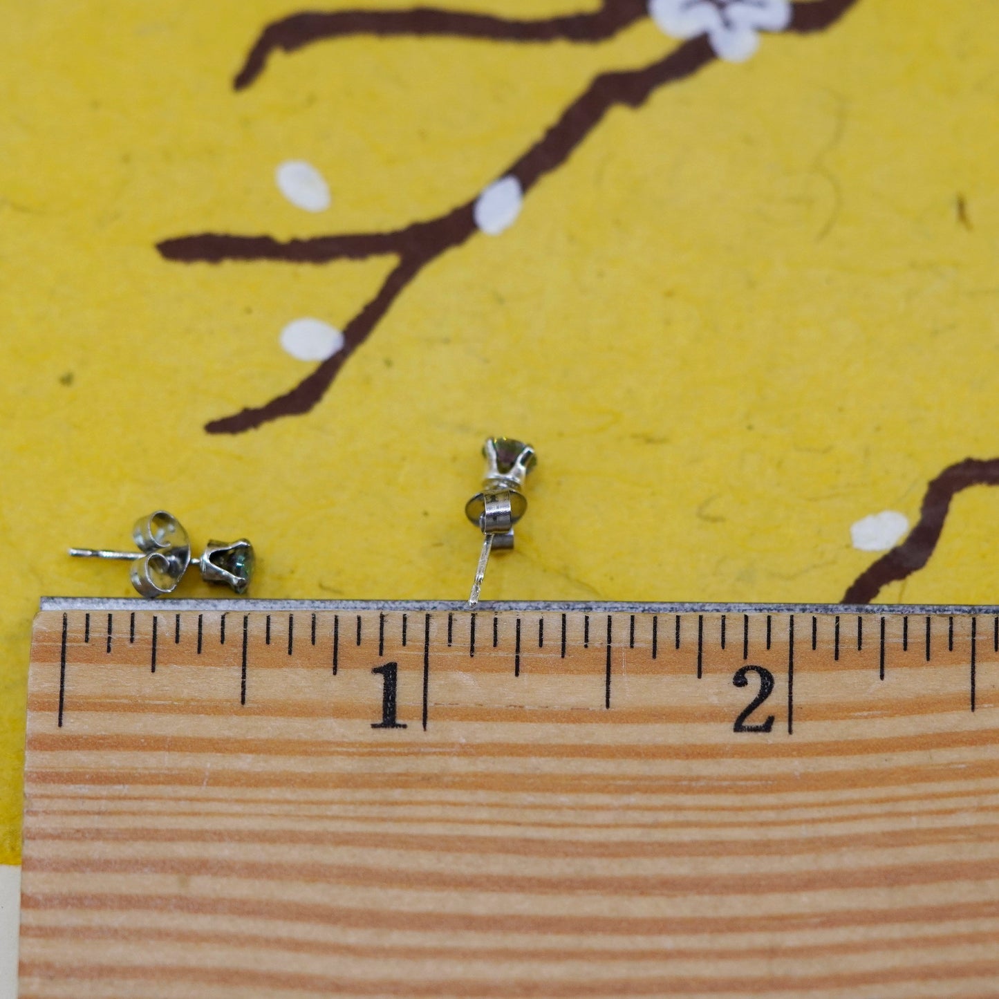 Vintage Sterling 925 silver handmade studs, earrings with rainbow topaz