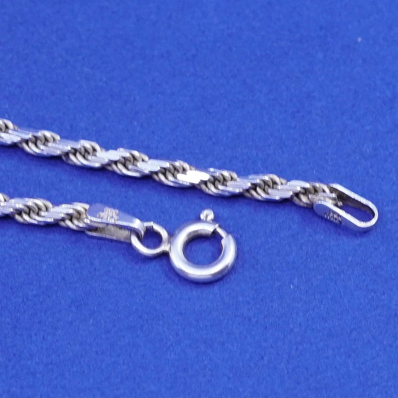 20”, 2mm, vintage Sterling silver handmade necklace, 925 diamond rope chain