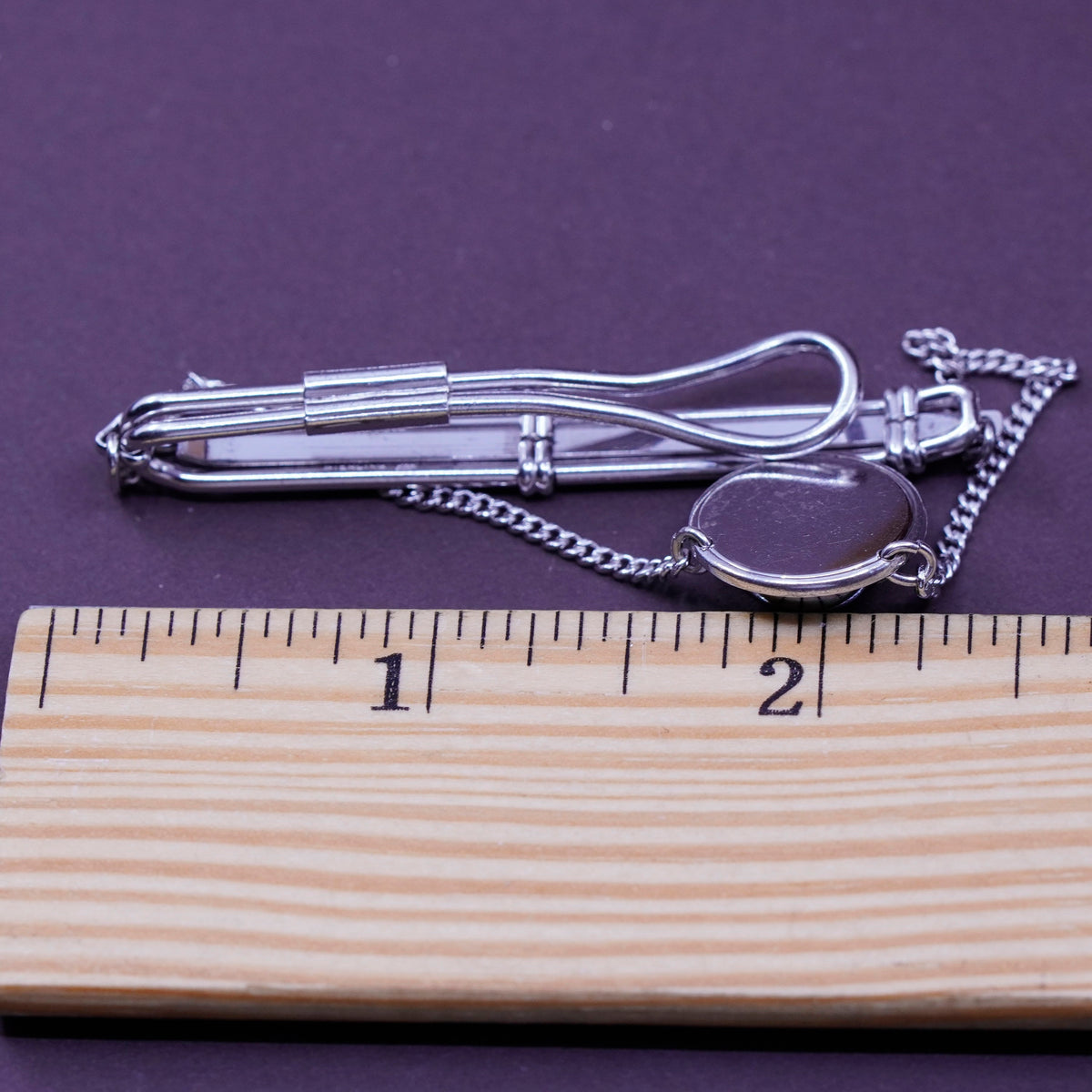 Vintage sterling silver handmade tie clip, 925 tieclip with hematite