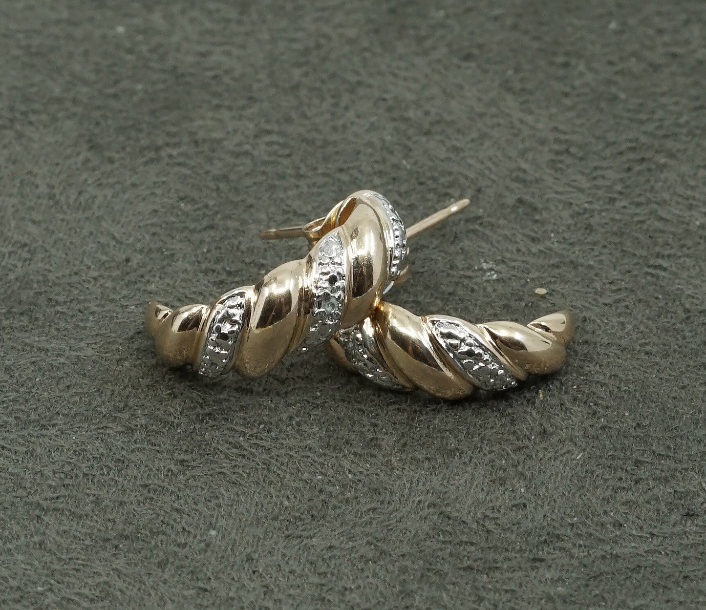Gold over sterling silver earrings w/ simulate diamond, woven 925 studs