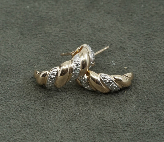 Gold over sterling silver earrings w/ simulate diamond, woven 925 studs