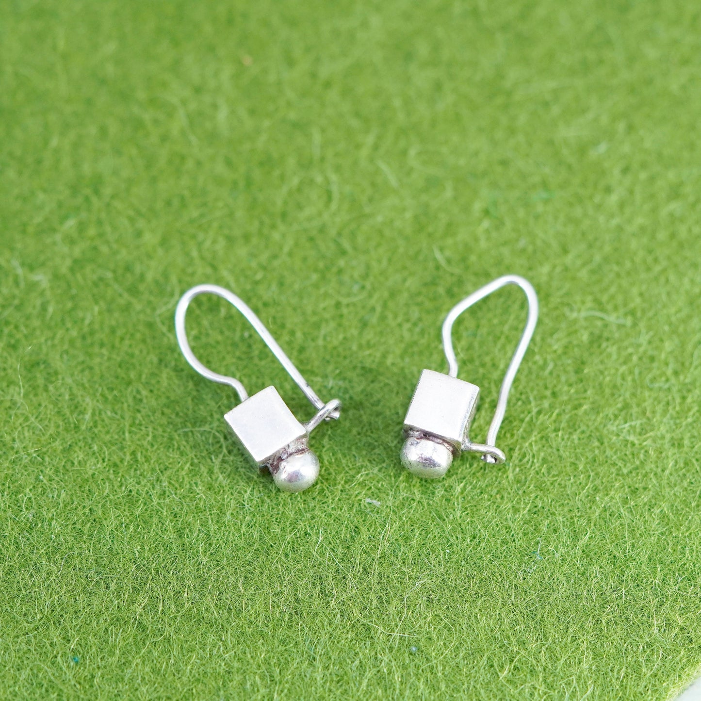 Vintage Sterling 925 silver handmade earrings, cube dangles
