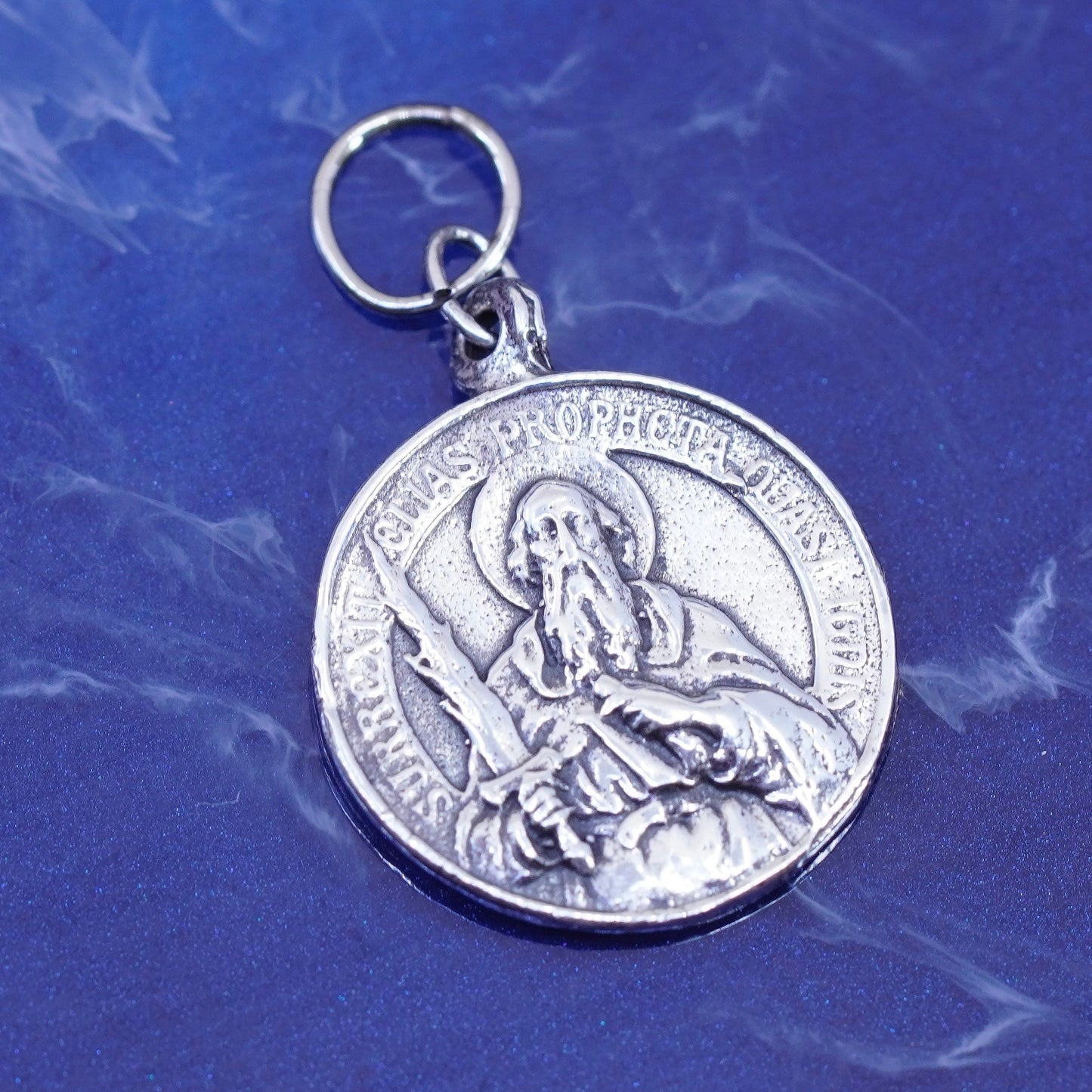 sterling silver pendant, 925 tag charm “surrexit Elias propheta quasi ignis