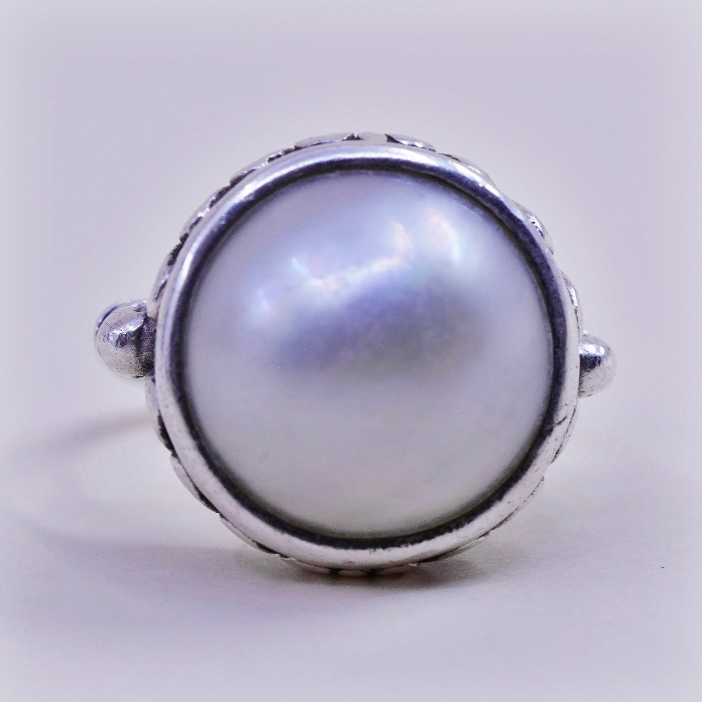 Size 6, vintage Sterling silver handmade ring, modern 925 band with pearl