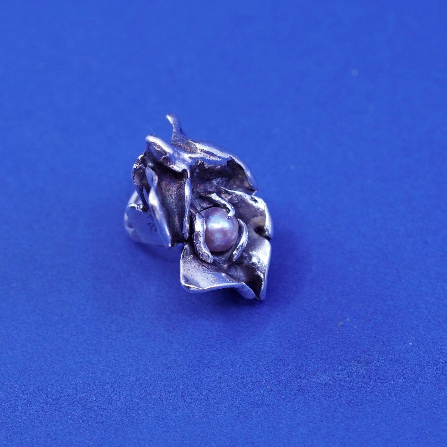 Size 3.25, vintage Sterling Silver Israel, handmade ring with pearl, silver tested