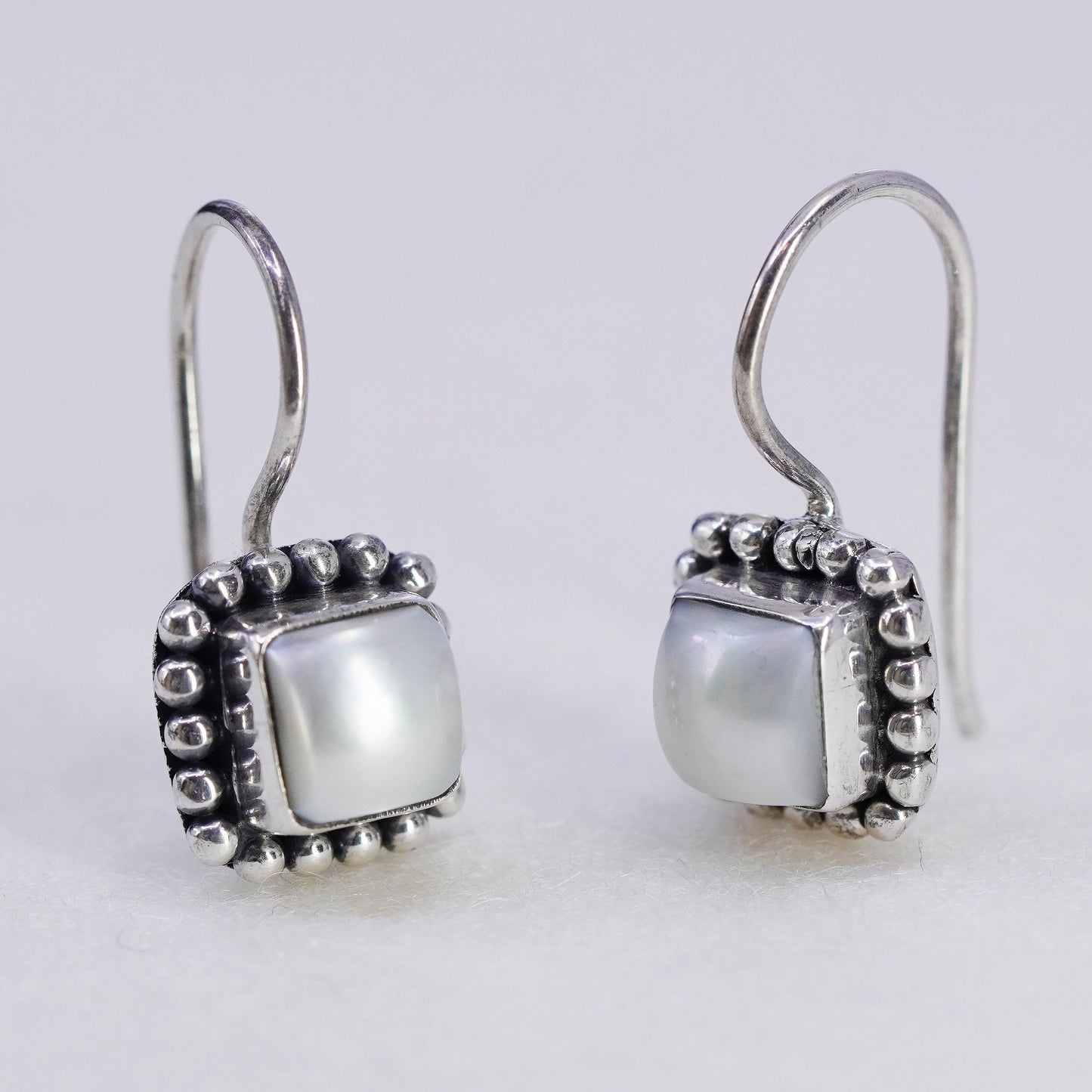 Silpada W1394 Pearl Button Frame Square Earrings 925 Sterling Silver beads