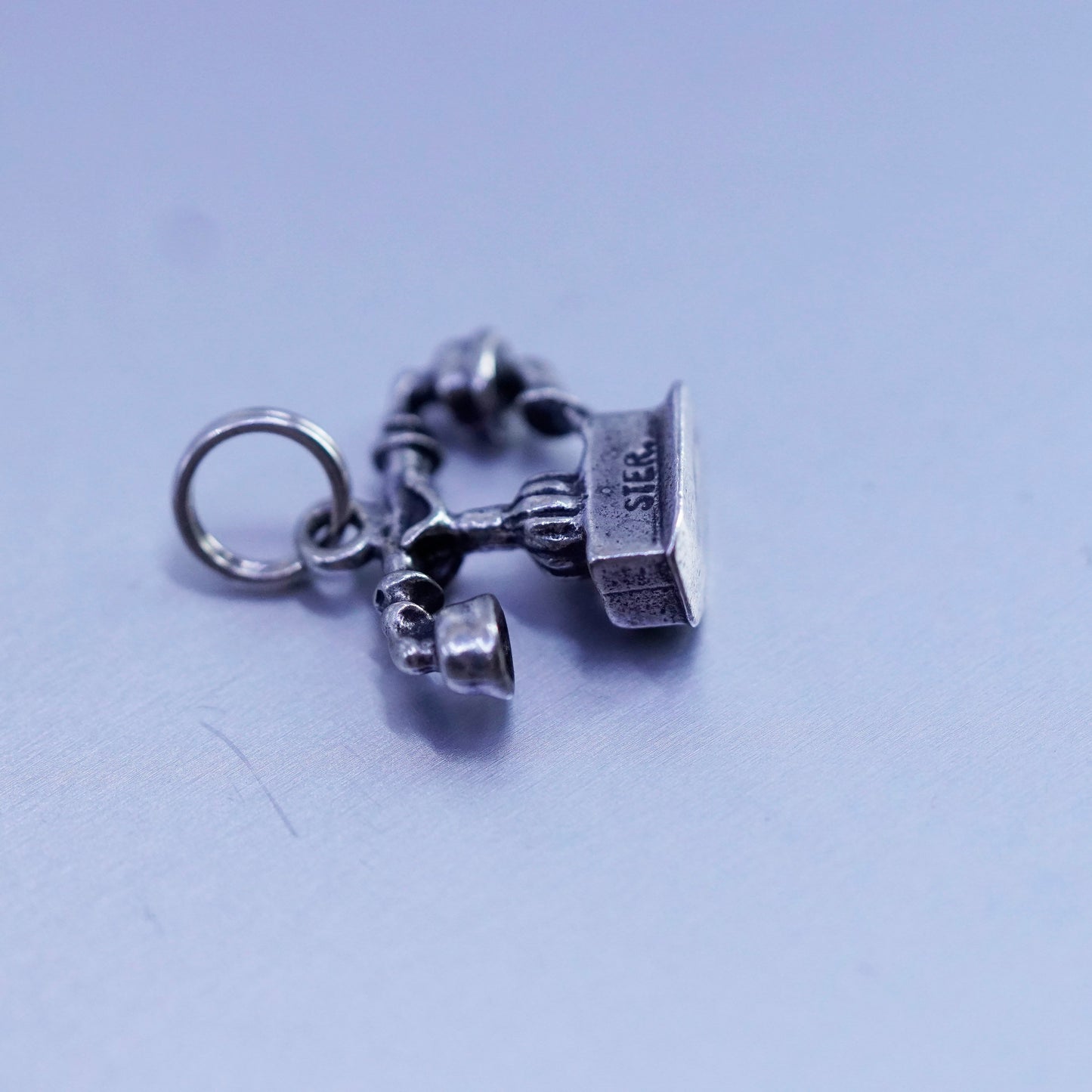 Vintage Sterling silver handmade charm, 925 old fashion telephone pendant
