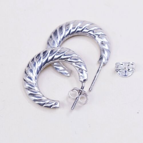 0.75”, Vintage Silver Silver .925 Modern Handmade Ribbed Huggie studs Earrings