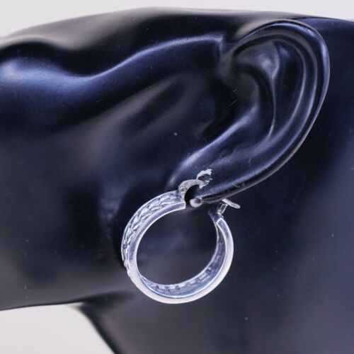 1”, VTG MNA sterling silver handmade earrings, 925 Textured hoops