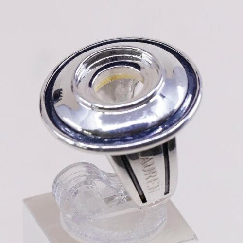 Sz 6.25, Vtg kameleon Sterling 925 Silver Disc Ring Base, Engrave Lauren On Side