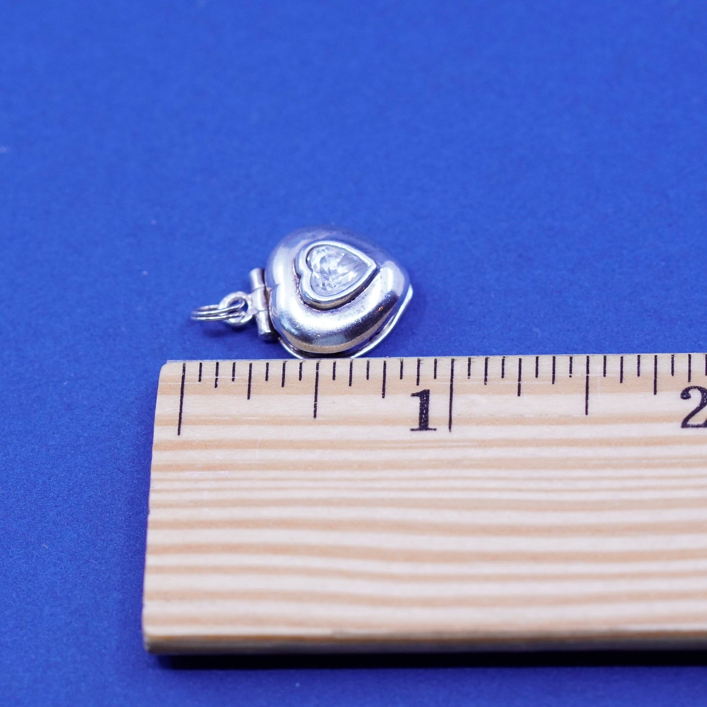 Vintage Sterling silver pendant, 925 heart locket with Cz and “I love you”