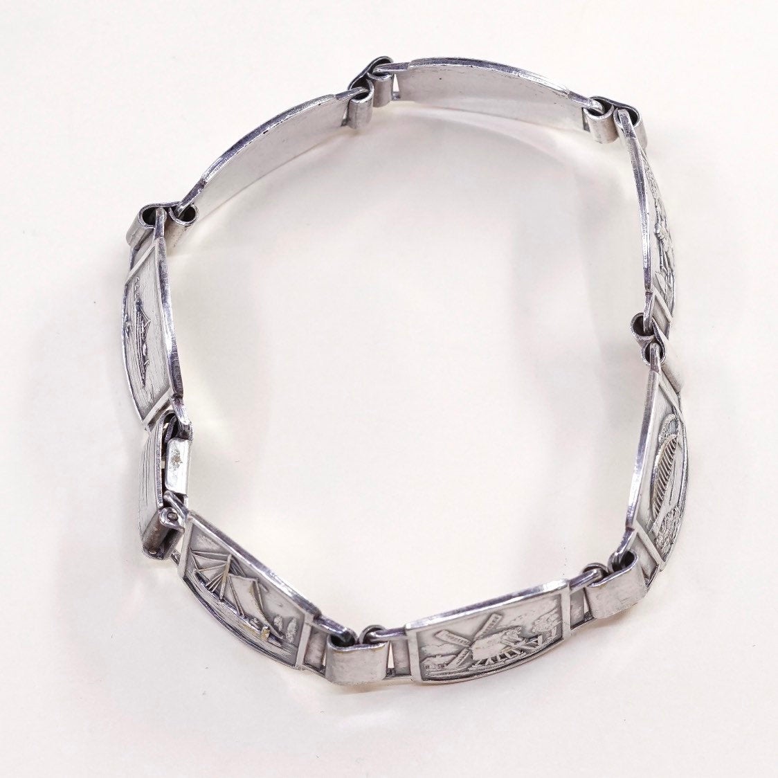 7", Vtg schonenberg U handmade sterling silver Souvenir bracelet, 925 bracelet