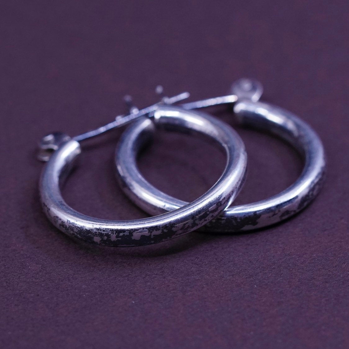 1”, vtg Sterling silver handmade earrings, 925 silver hoops, stamped 925