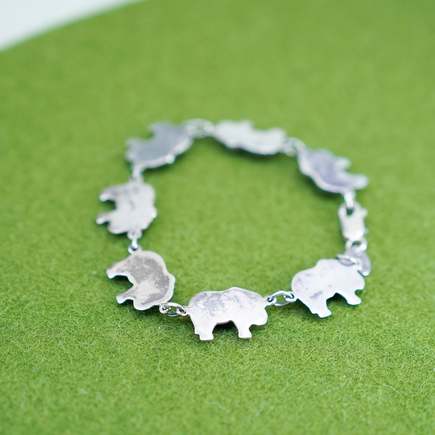 6.75”, vintage Sterling Silver Handmade Bracelet, 925 Elephant link chain