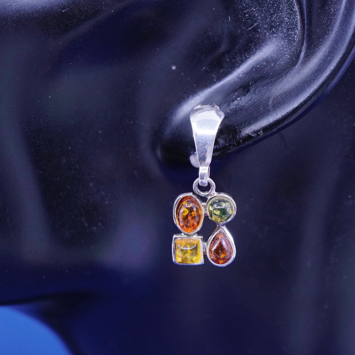 Vintage sterling 925 silver handmade earrings with amber