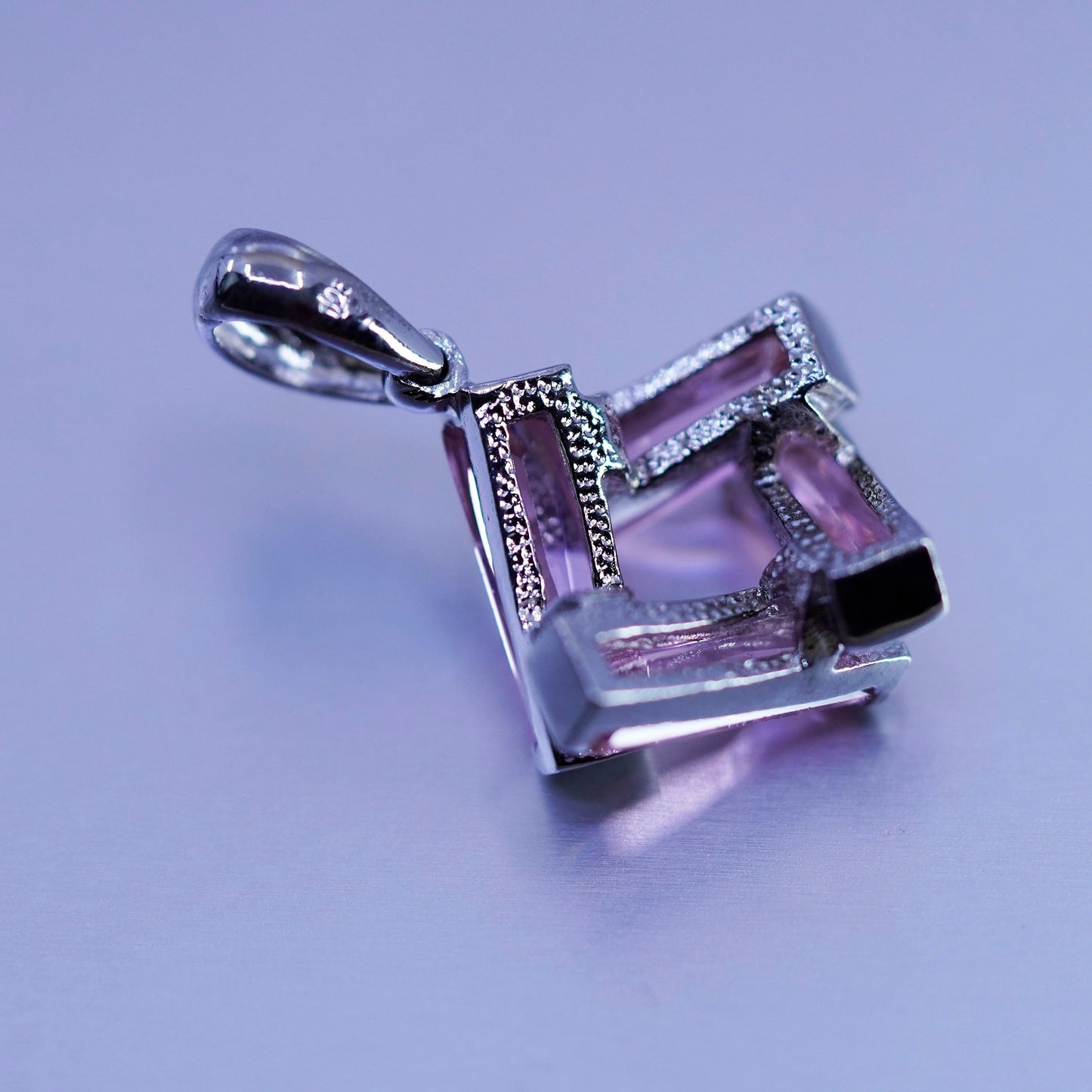 antique sterling 925 silver healing pendant with rose pink crystal