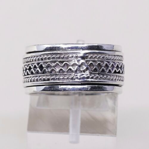 Sz 6.75, Vtg Sterling Silver Handmade Ring, 925 Silver Spinner Band