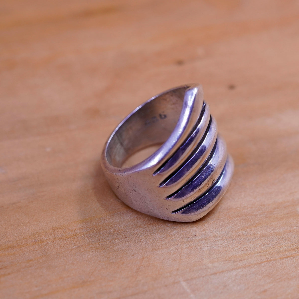 Size 7, vintage Mexico sterling silver handmade ring, 925 ribbed band