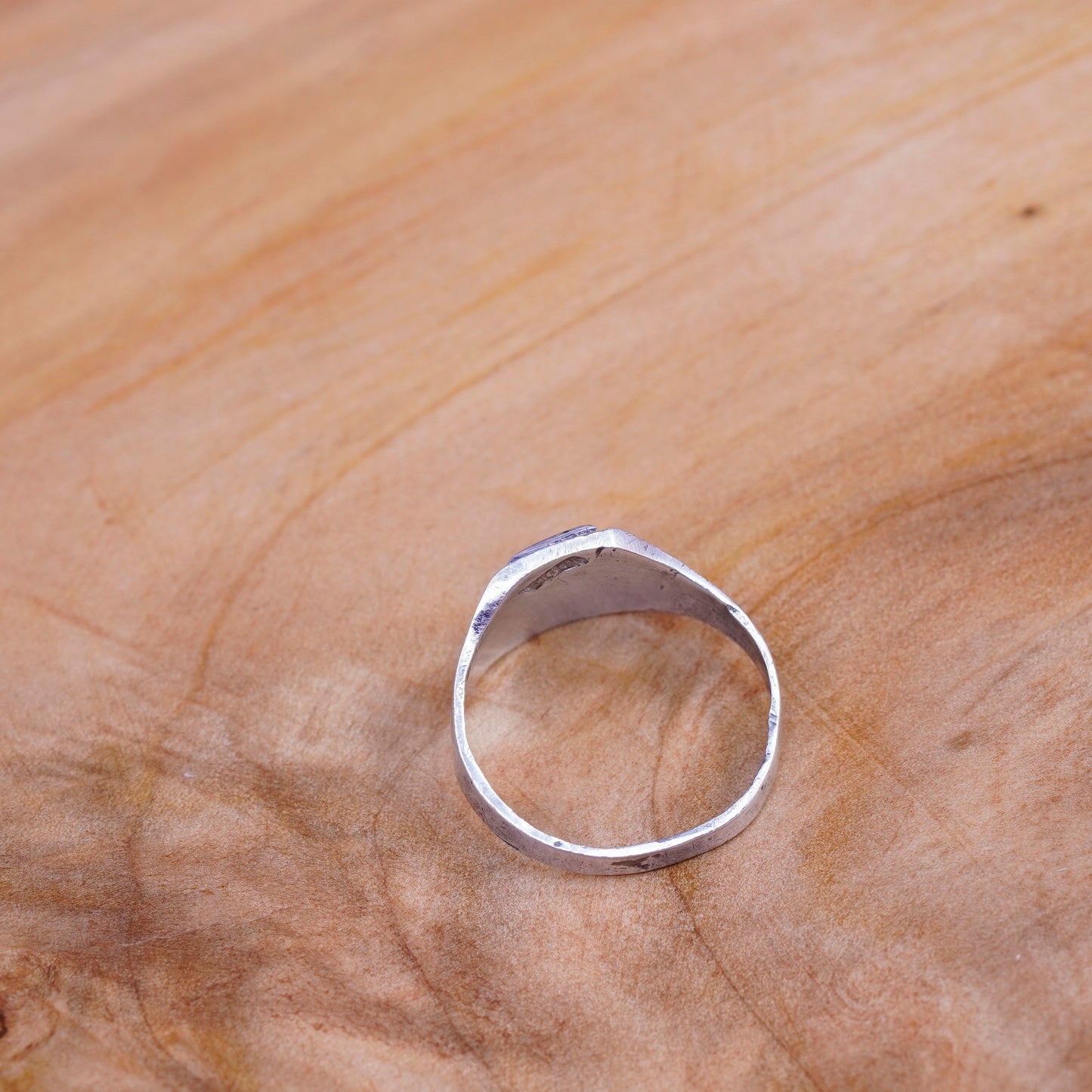 size 9, vtg Sterling silver handmade ring, statement 900 band with GF athen top