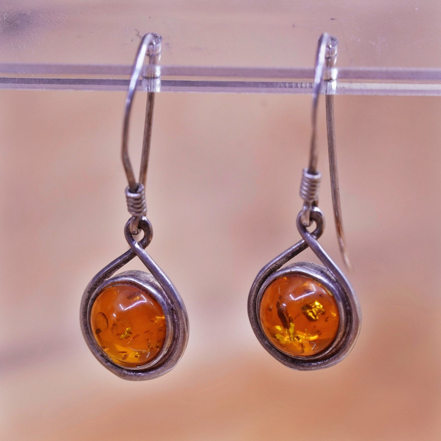Vintage Sterling 925 silver handmade earrings with Amber bead