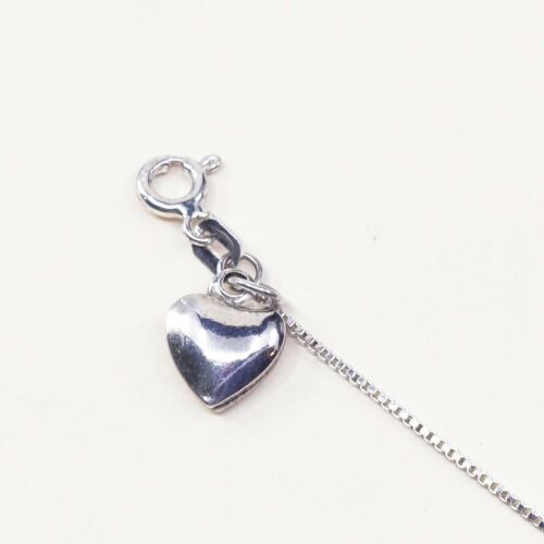 8.75”, 1mm, Vtg Sterling Silver bracelet, 925 Italy Box chain W/ Heart Charm