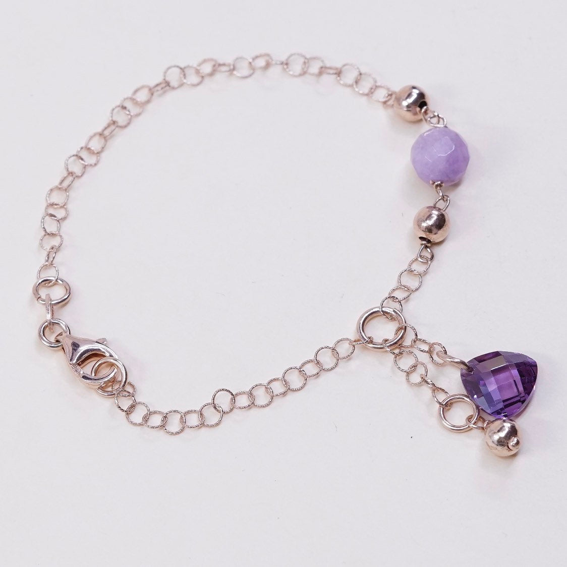 7", Vermeil rose gold Sterling silver circle bracelet w/ natural amethyst beads