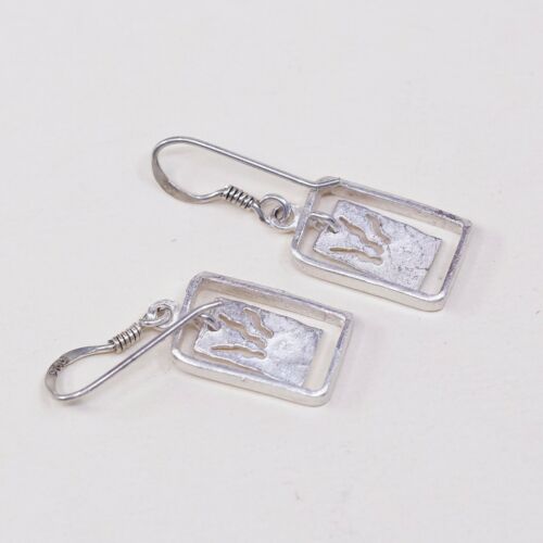 Vtg Handmade 925 Sterling Silver Sun Dangle Earrings, Silver Fested
