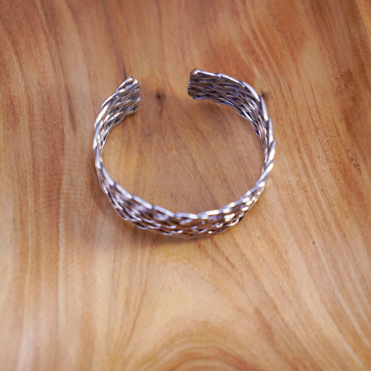 6”, vtg Sterling silver handmade bracelet, wide 925 braided woven cable cuff