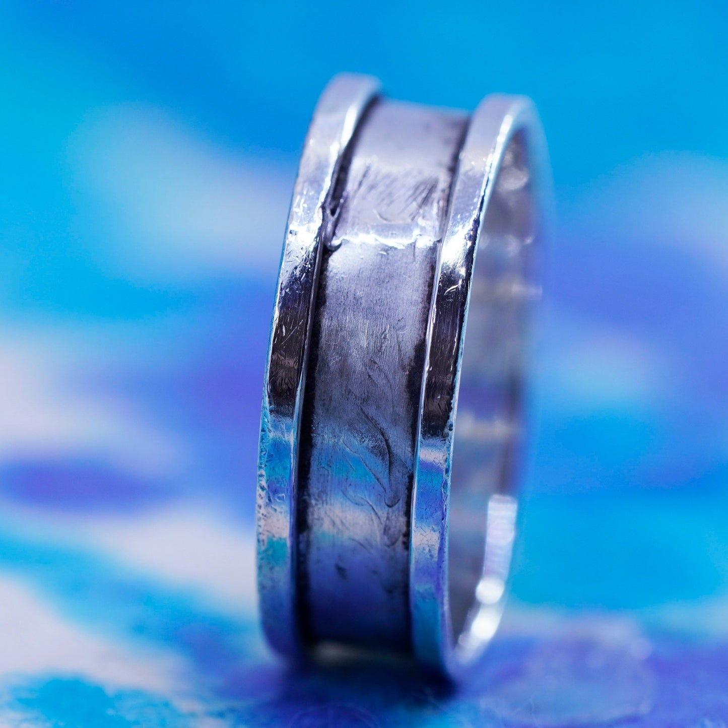 Size 12, vintage Sterling silver handmade ribbed ring, 925 statement band