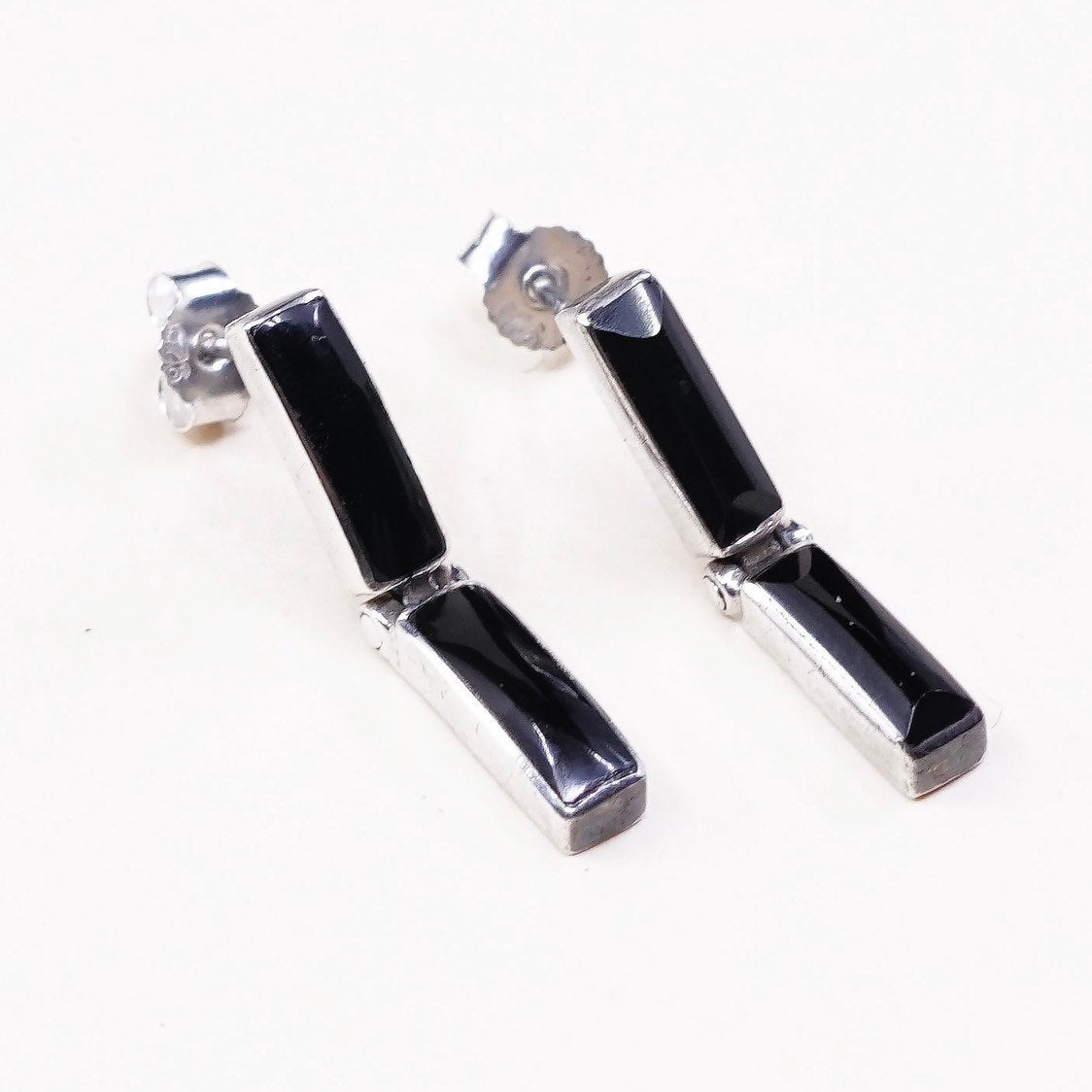 VTG 925 silver handmade earrings w/ obsidian drops, elegant, simple