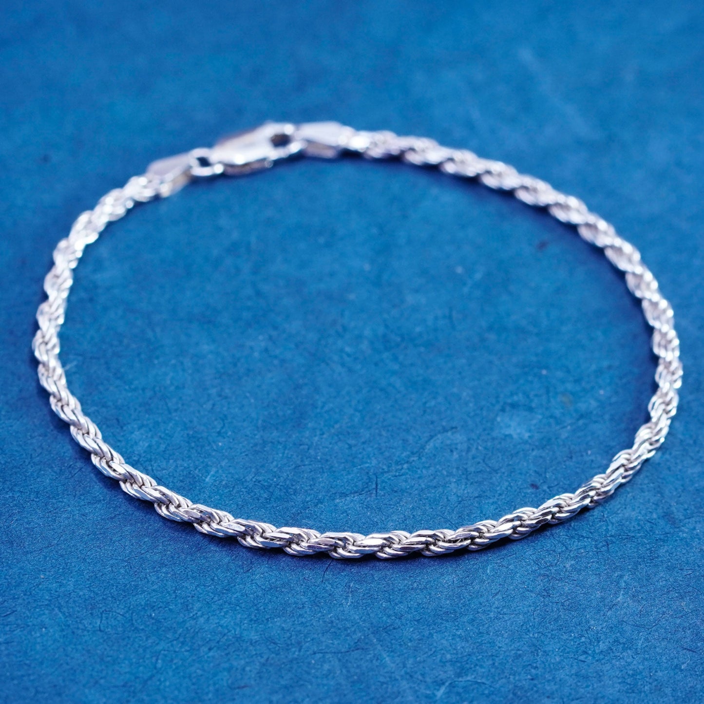 7.5”, 2mm, vintage sterling silver handmade bracelet, Italy 925 rope chain
