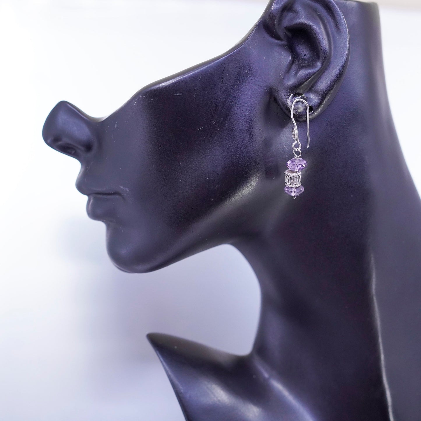 Vintage Sterling 925 silver earrings with amethyst beads