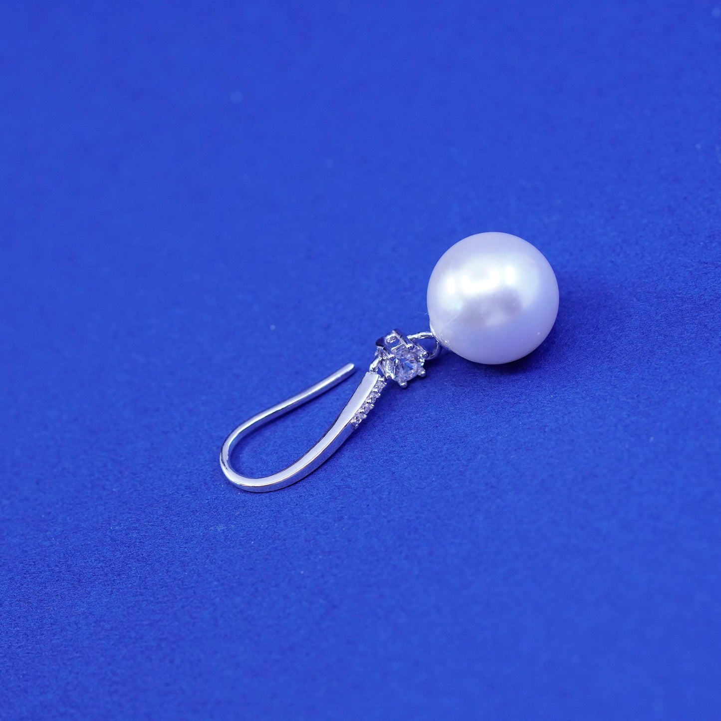 Vintage Sterling silver handmade earrings, 925 hooks with pearl and Cz