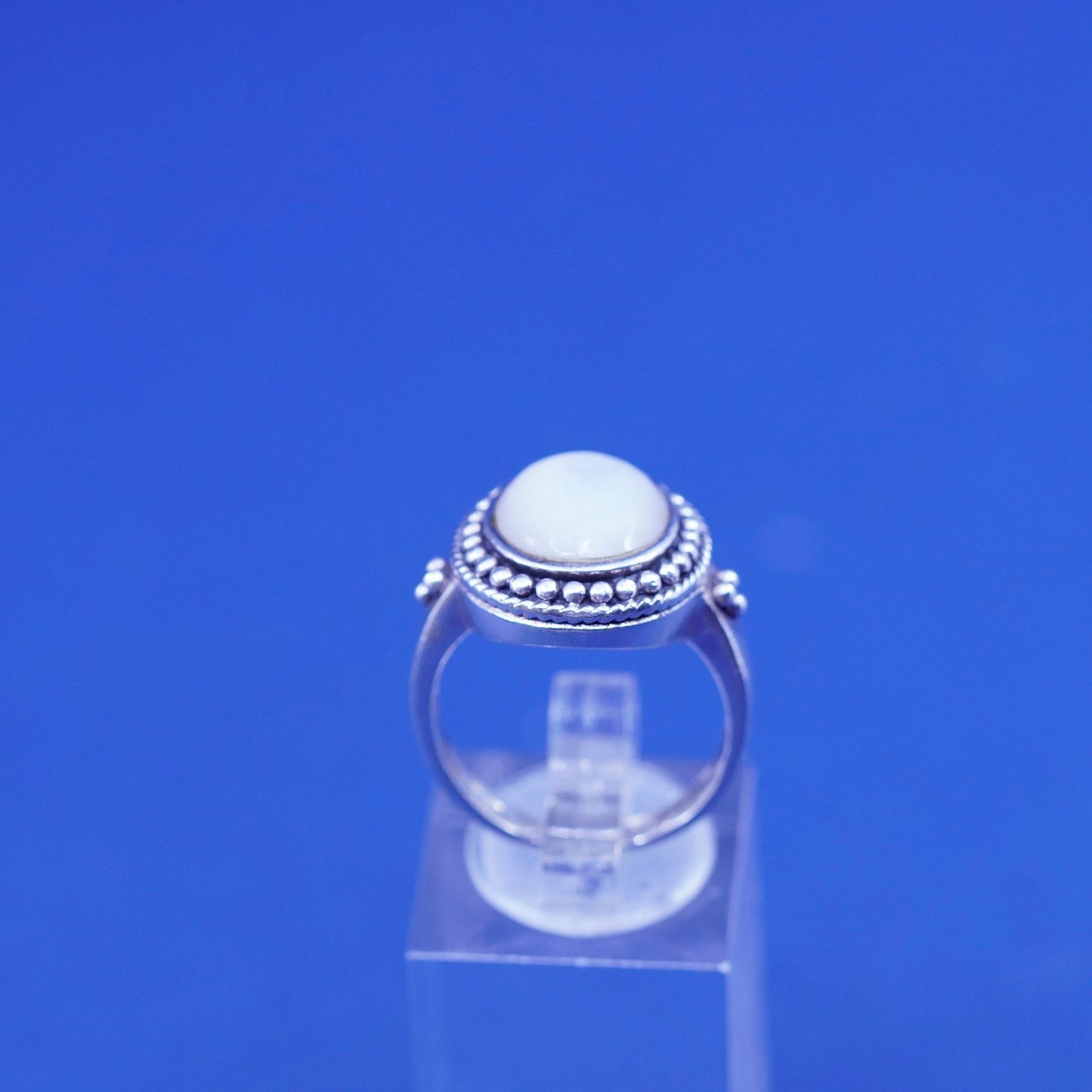 Size 8, vintage Sterling silver handmade ring, 925 band with moonstone beads