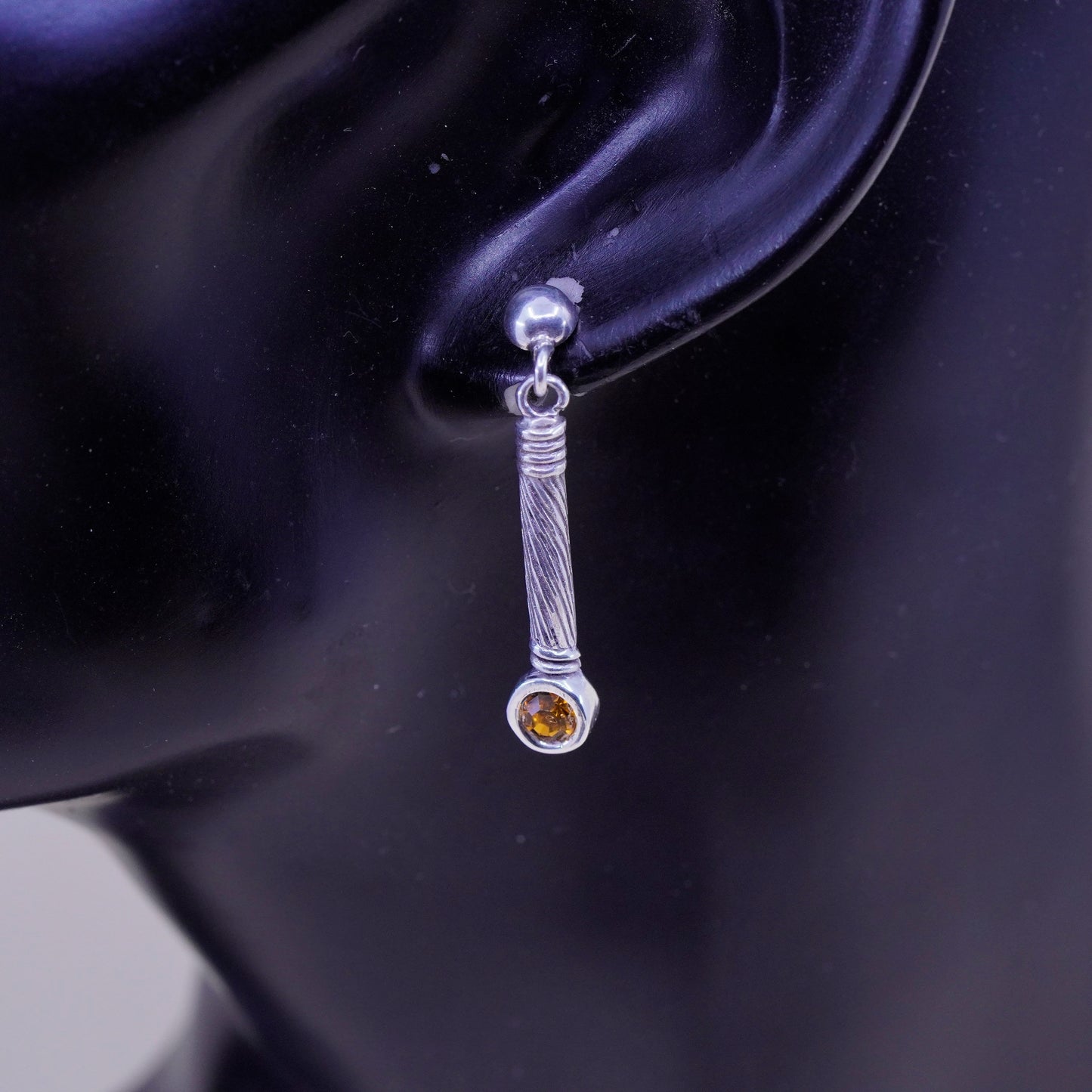 Vintage Sterling 925 silver handmade earrings with citrine