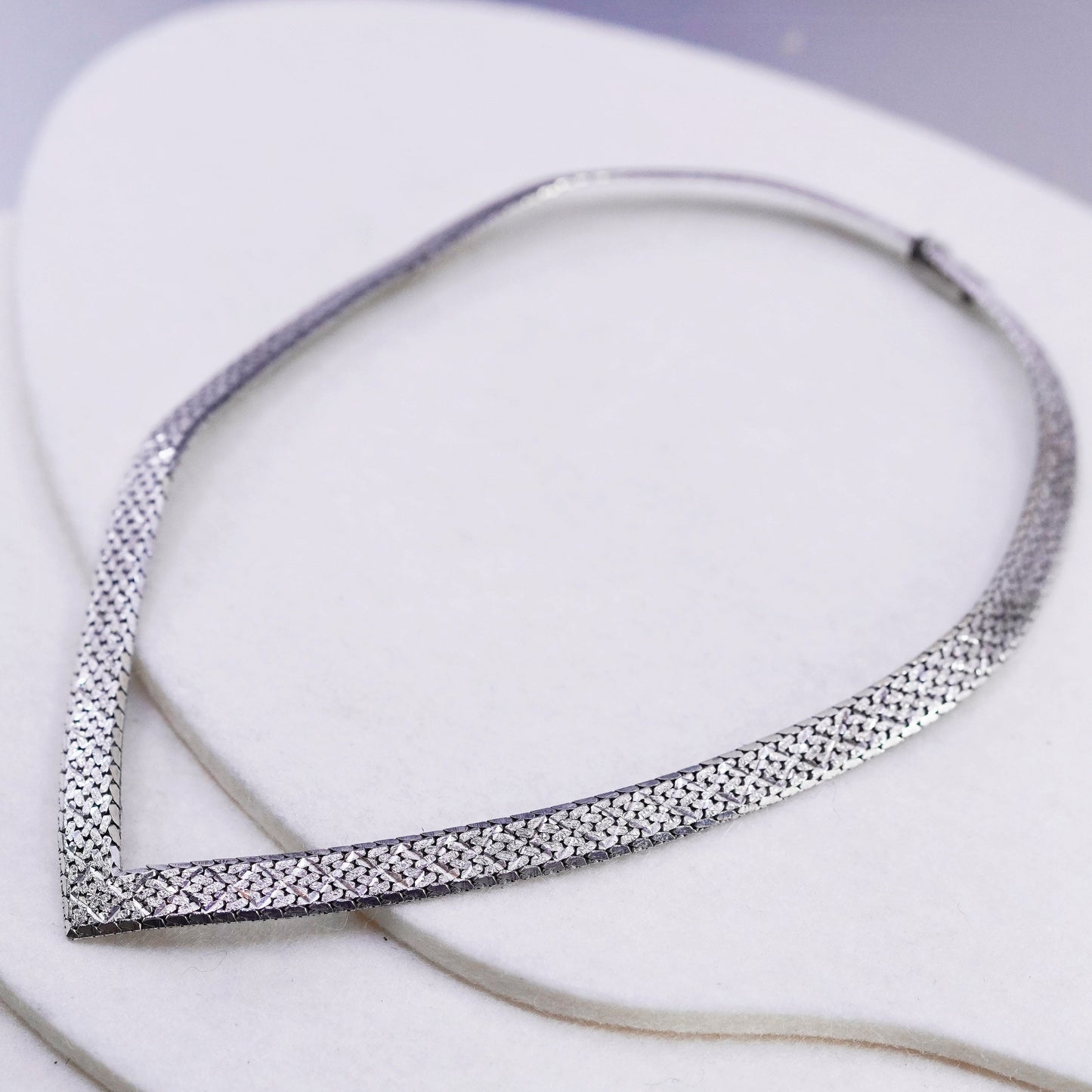 16” 8mm, Vintage Italian sterling 925 silver Riccio V shaped necklace, chain