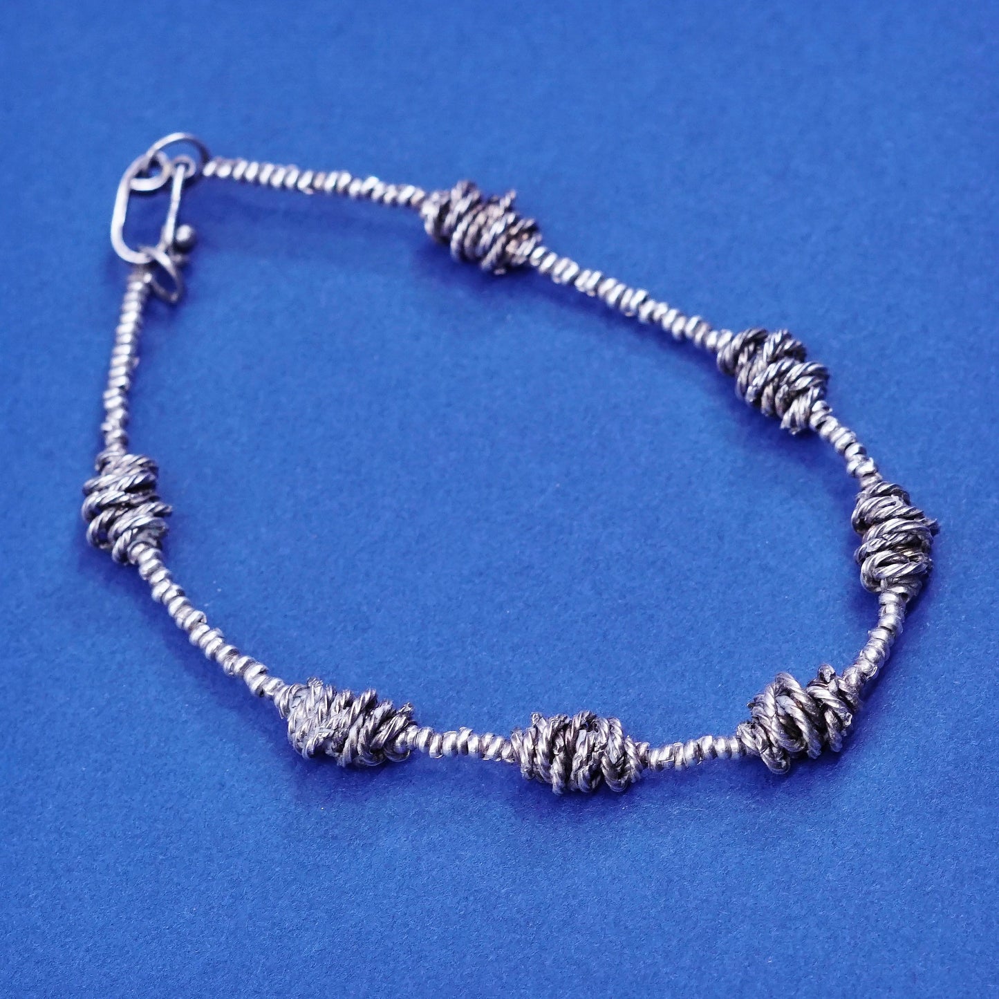 6”, vintage sterling 925 silver handmade beads and wired bead bracelet