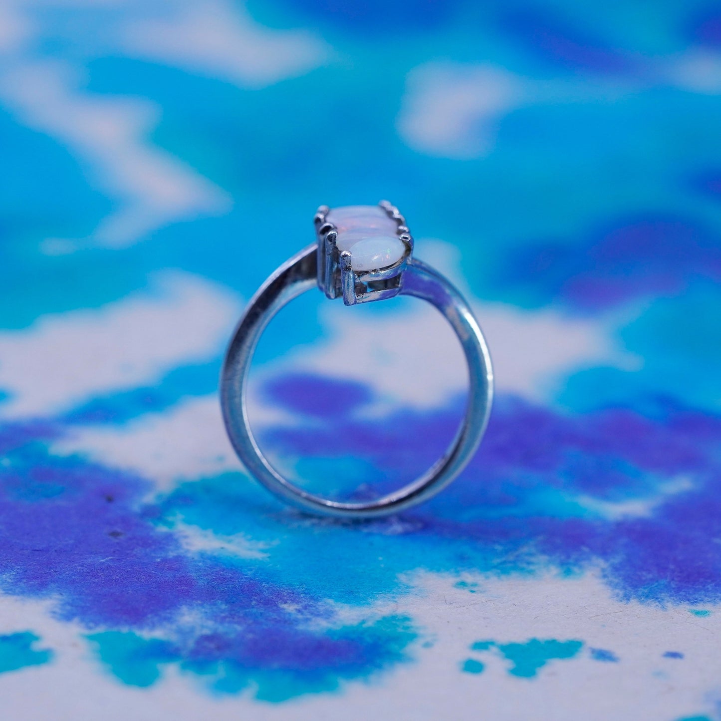Size 7.25, vintage sterling 925 silver handmade ring with fire opal