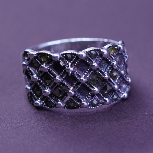 Size 8.25, vintage Sterling silver handmade ring, 925 band with marcasite