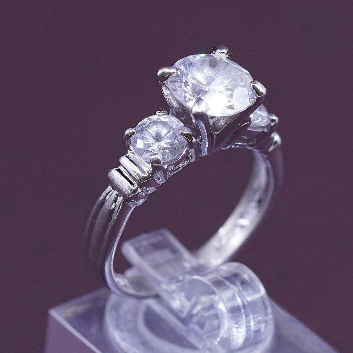 sz 7, vtg Sterling silver engagement ring, 925 w/ genuine crystal