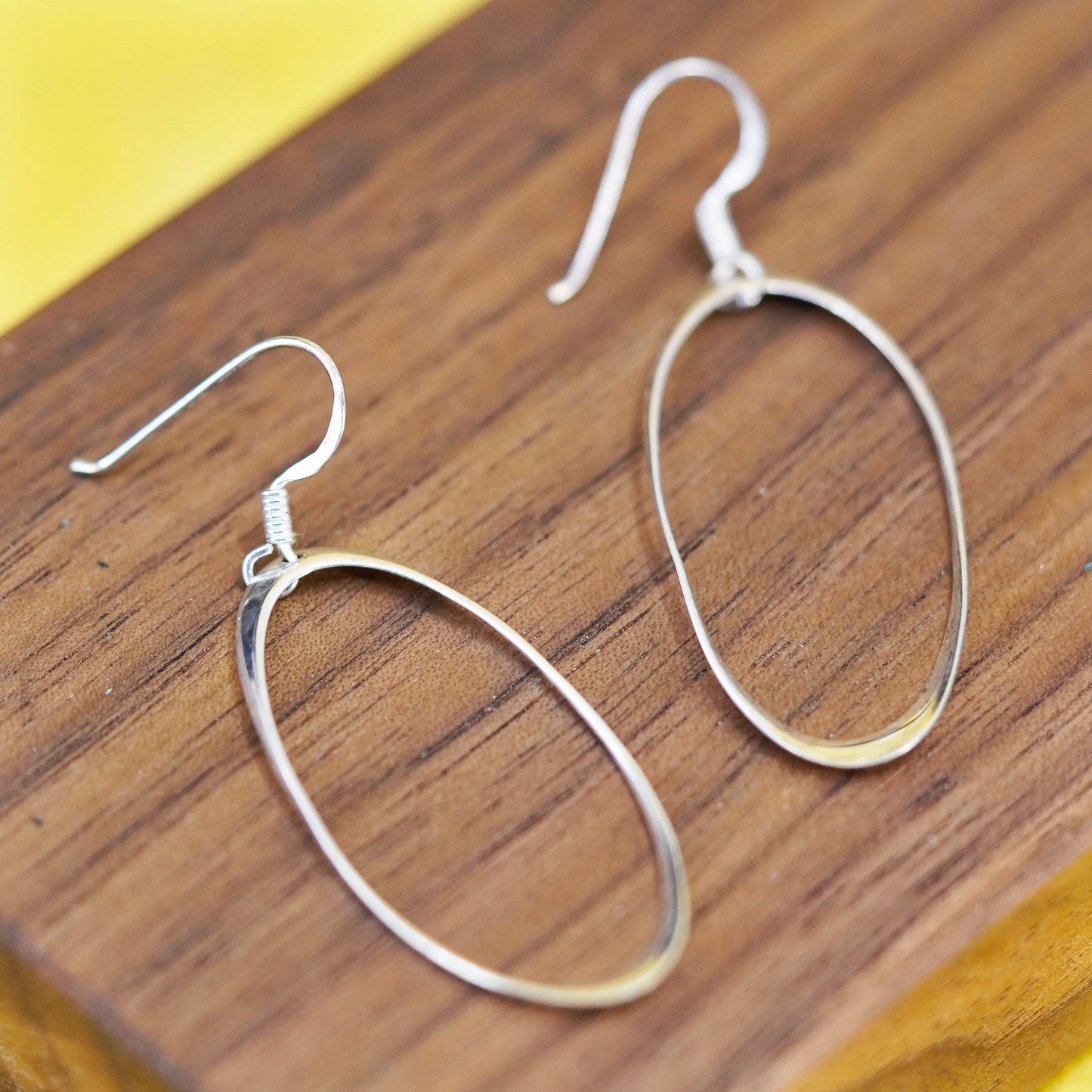 Vintage Sterling silver handmade earrings, 925 oval circles dangle