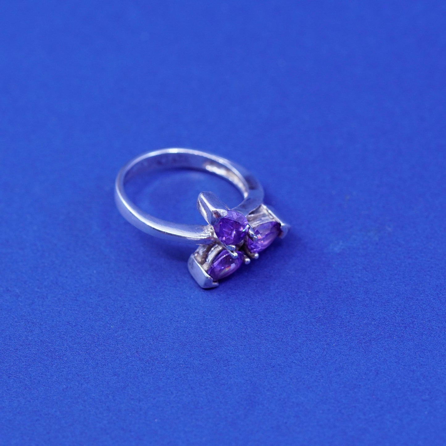 Size 8.5, vintage Sterling 925 silver handmade ring with Marquise amethyst ring